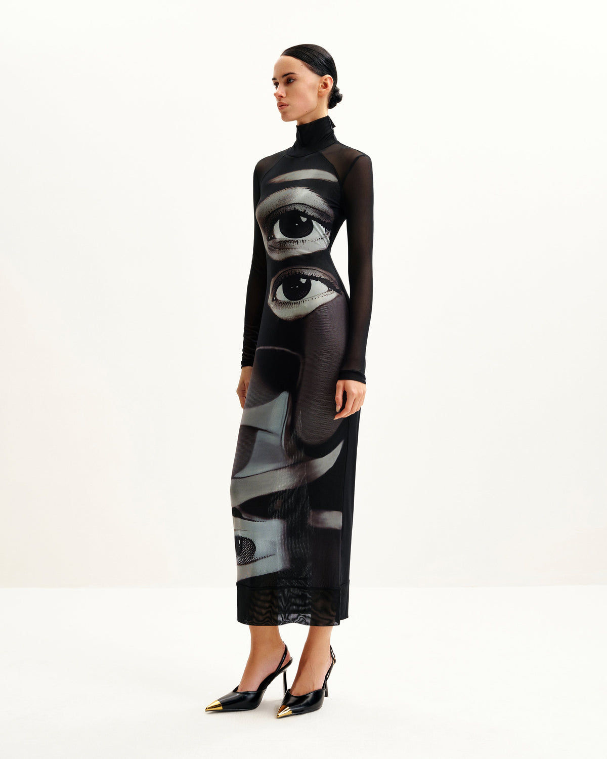 Sophia Eye Print Mesh Dress - Black/White | JW PEI