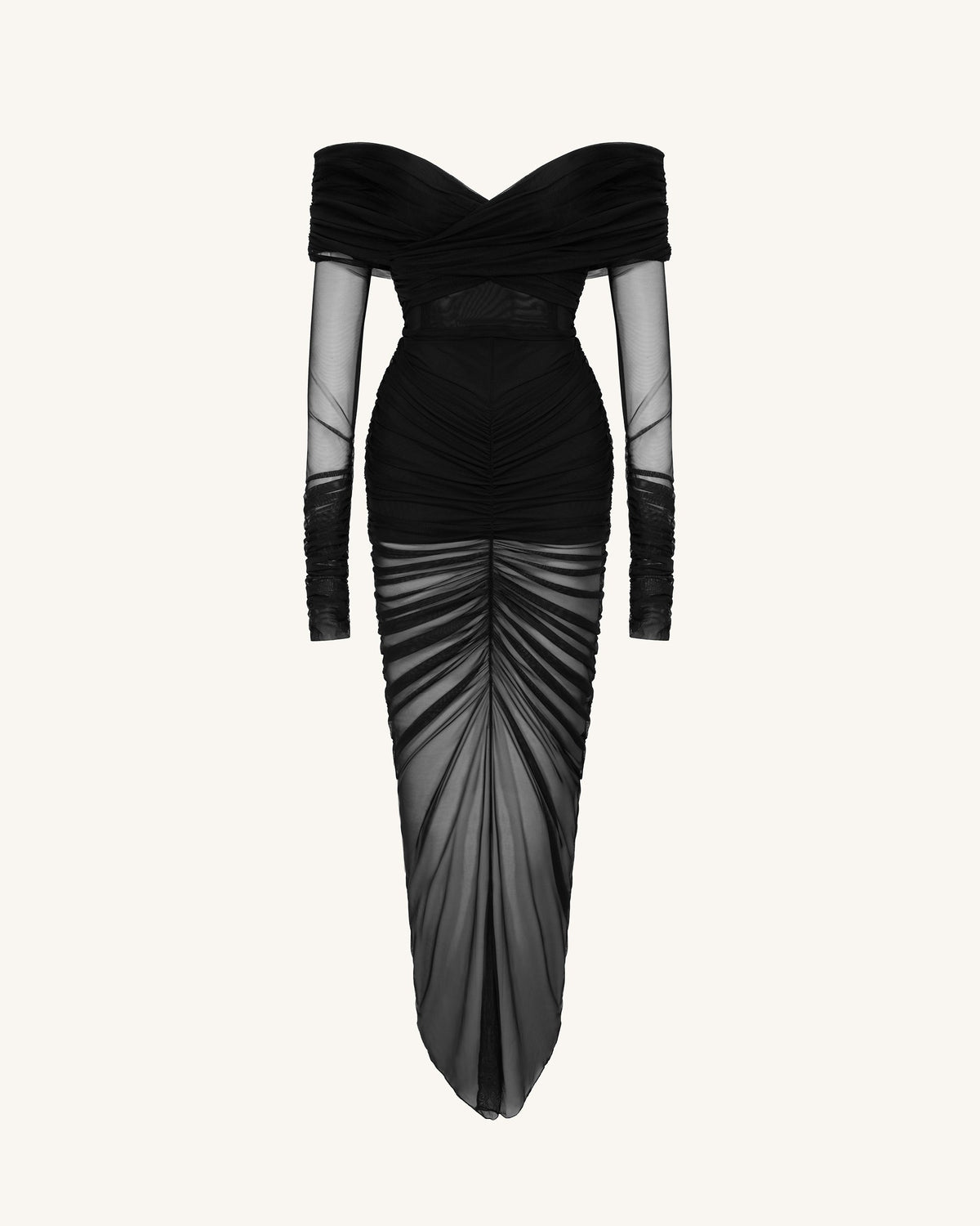 Emily Elegant Off-Shoulder Ruched Gown - Black | JW PEI