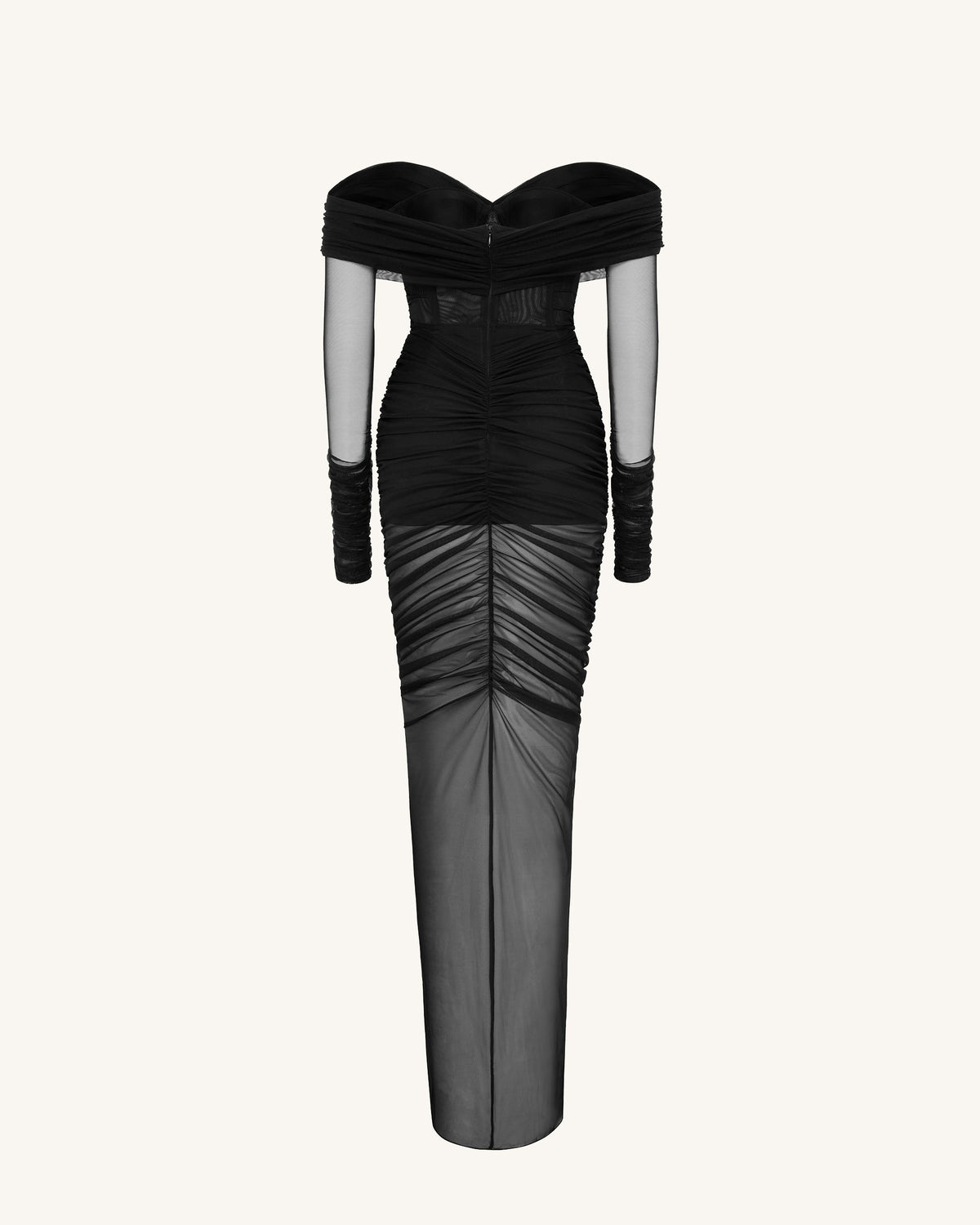 Emily Elegant Off-Shoulder Ruched Gown - Black | JW PEI