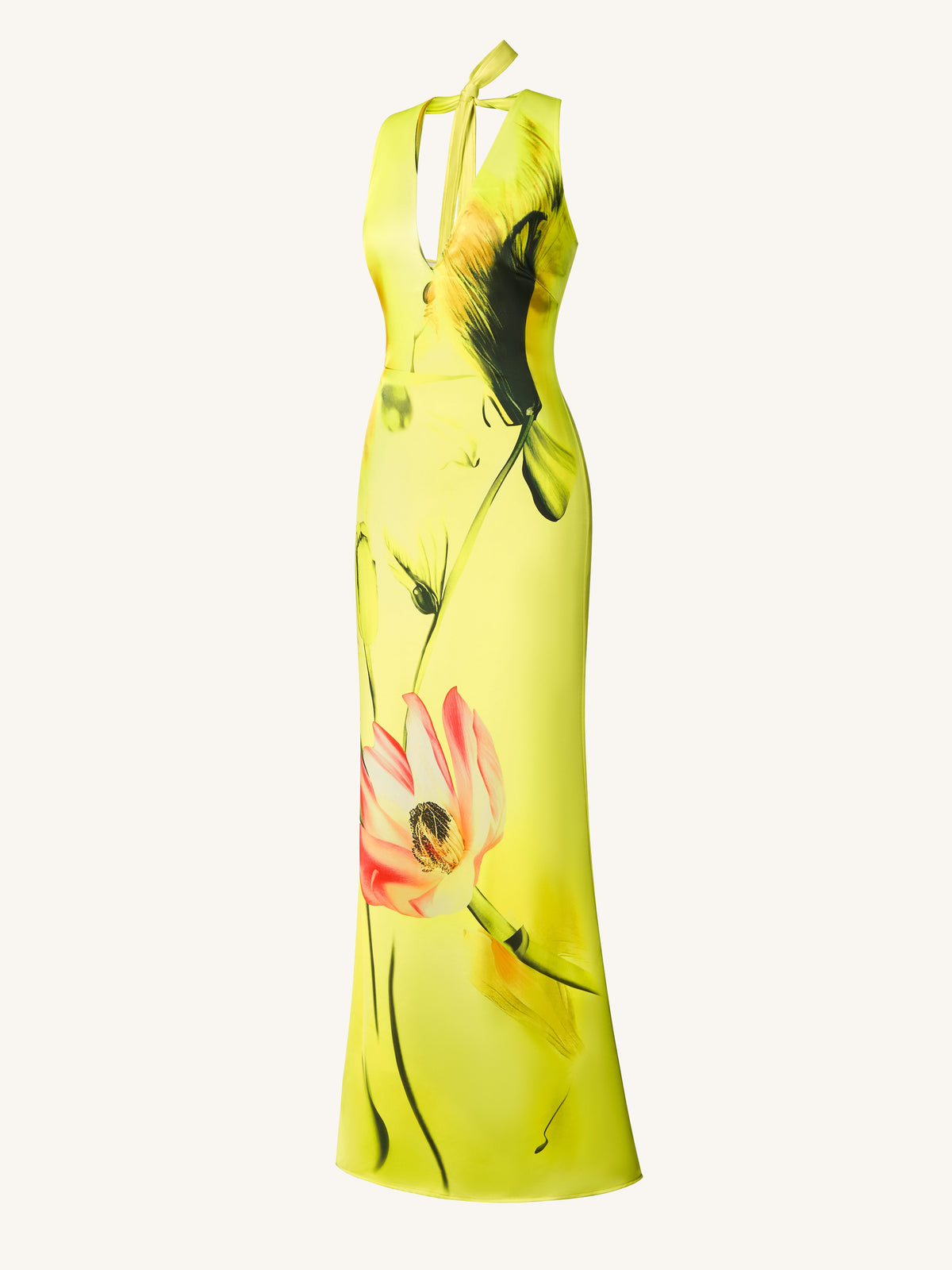 Floral Satin Halter Dress - Yellow/Pink | JW PEI