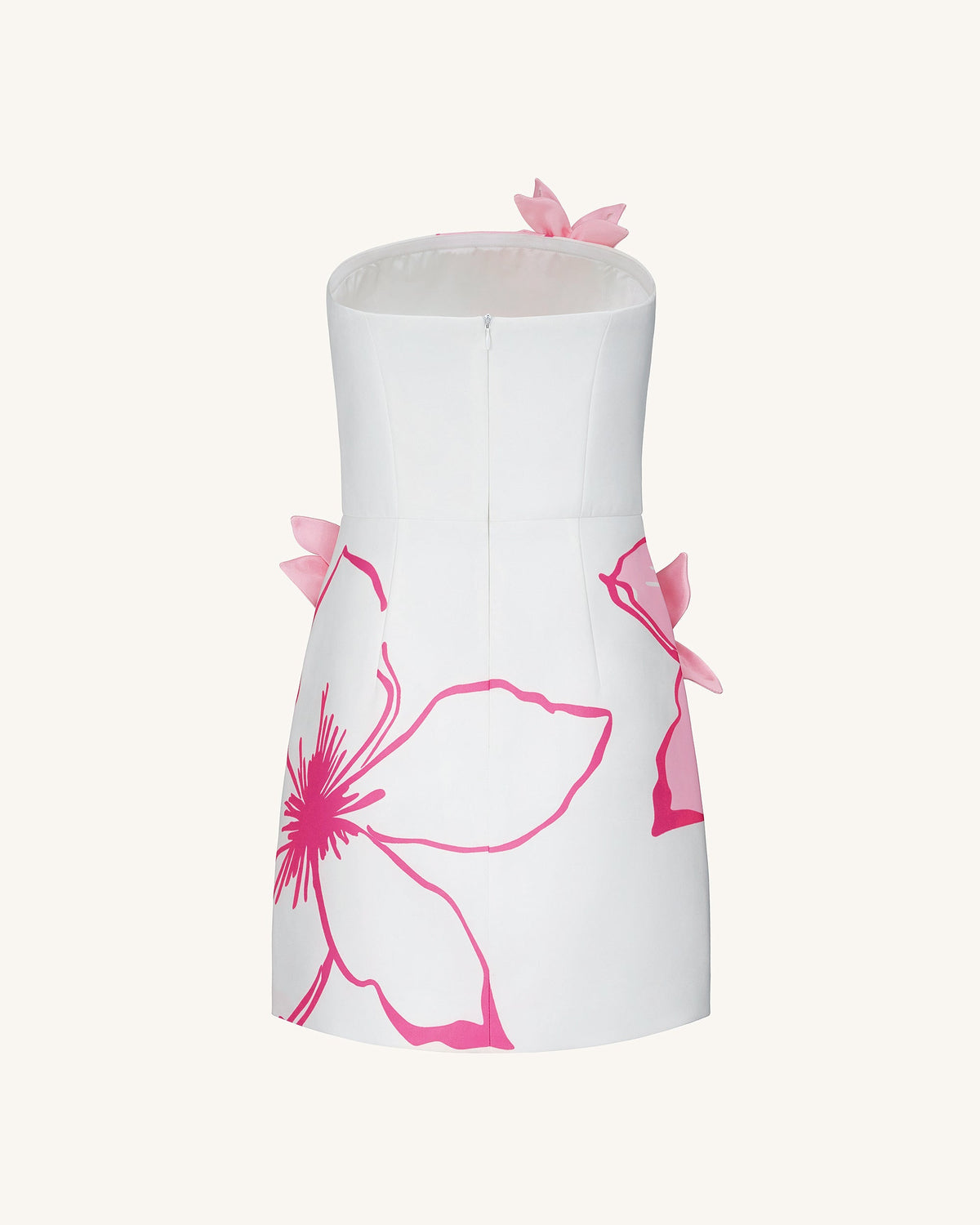 Mini Dress with Pink Floral Appliqués - White/Pink | JW PEI