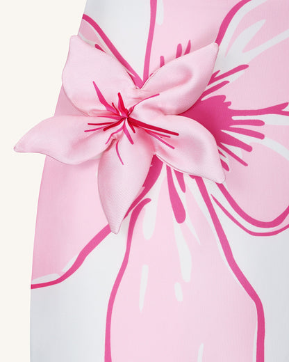 Mini Dress with Pink Floral Appliqués - White/Pink | JW PEI