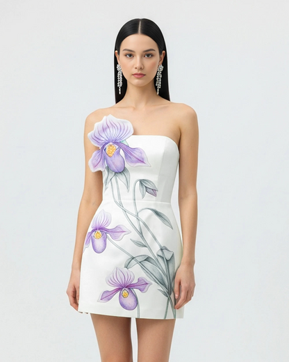 Slipper Orchid Appliqué Mini Dress - White | JW PEI