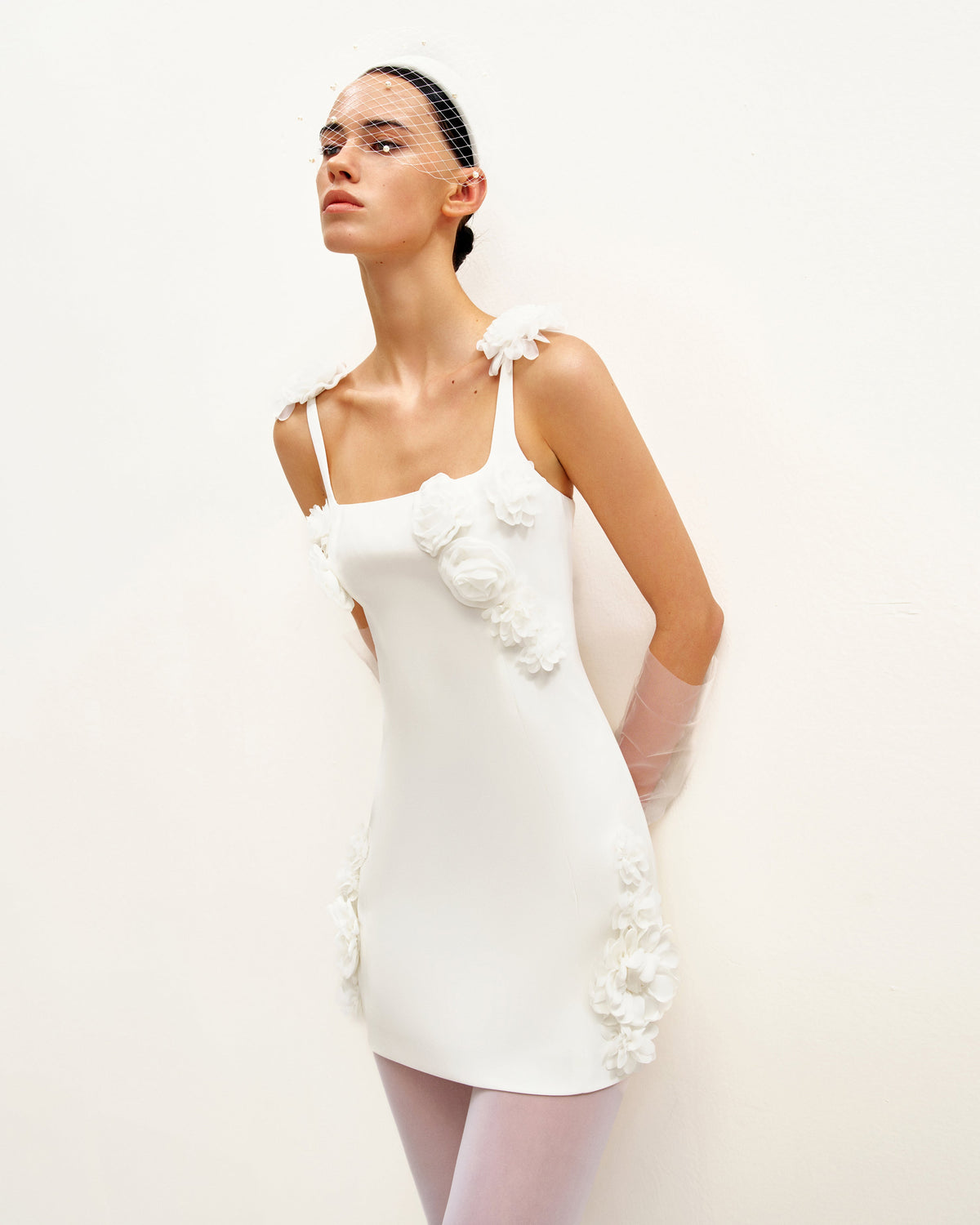 Elaina White Rosette Applique Mini Dress - White | JW PEI
