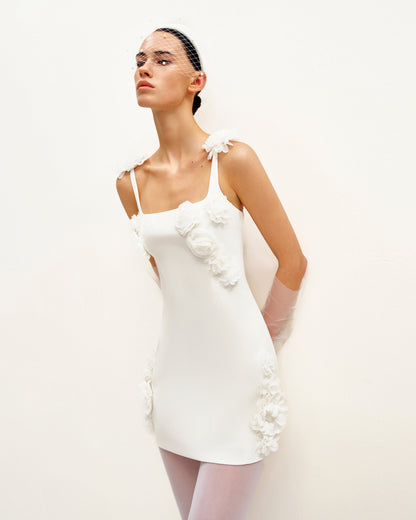 Elaina White Rosette Applique Mini Dress - White | JW PEI