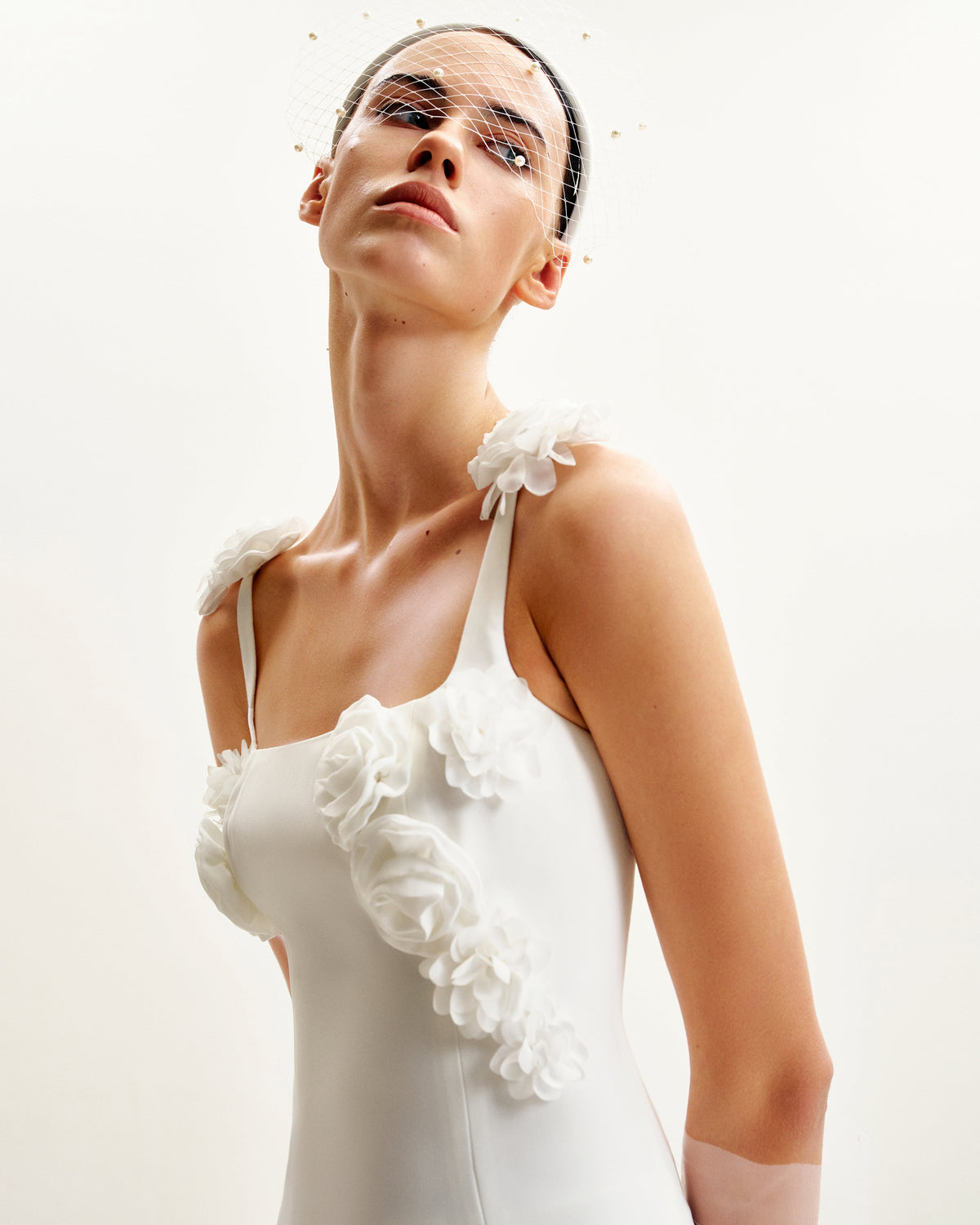 Elaina White Rosette Applique Mini Dress - White | JW PEI