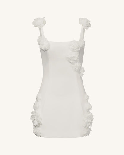 Elaina White Rosette Applique Mini Dress - White | JW PEI