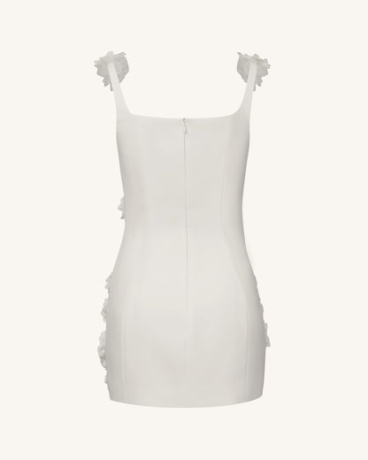 Elaina White Rosette Applique Mini Dress - White | JW PEI
