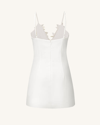 Yuliya White Floral Embellishment V-neckline Mini Dress - White | JW PEI