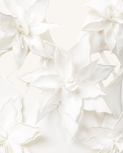 Yuliya White Floral Embellishment V-neckline Mini Dress - White | JW PEI