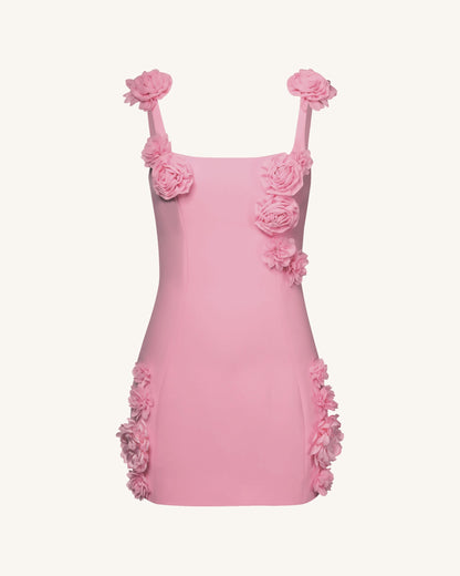 Elaina Pink Rosette Applique Mini Dress-Pink | JW PEI