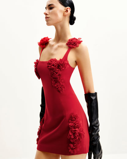 Elaina Rosette Applique Mini Dress - Red | JW PEI