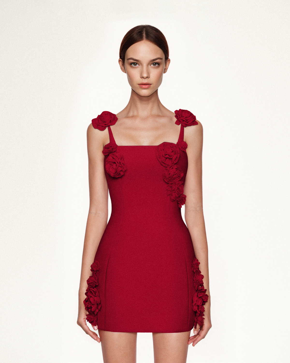 Elaina Rosette Applique Mini Dress - Red | JW PEI