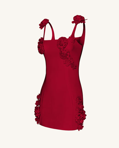 Elaina Rosette Applique Mini Dress - Red | JW PEI