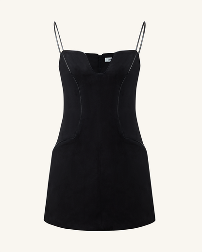 Eva Spaghetti Strap Sueded Dress - Black | JW PEI