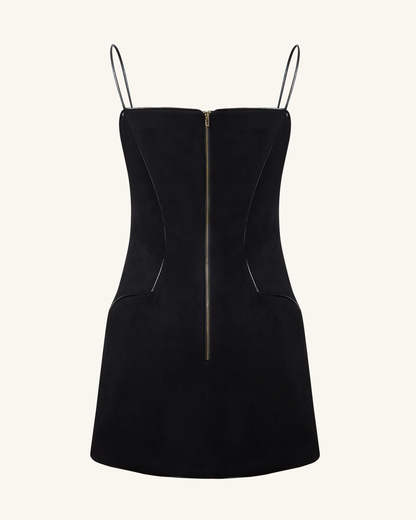 Eva Spaghetti Strap Sueded Dress - Black | JW PEI