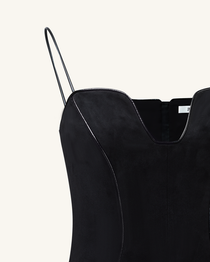 Eva Spaghetti Strap Sueded Dress - Black | JW PEI