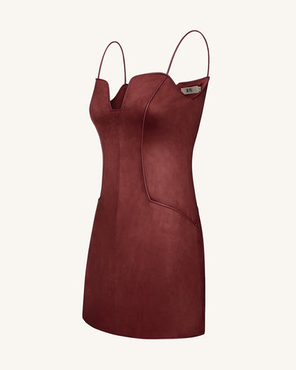 Eva Spaghetti Strap Sueded Dress - Burgundy | JW PEI