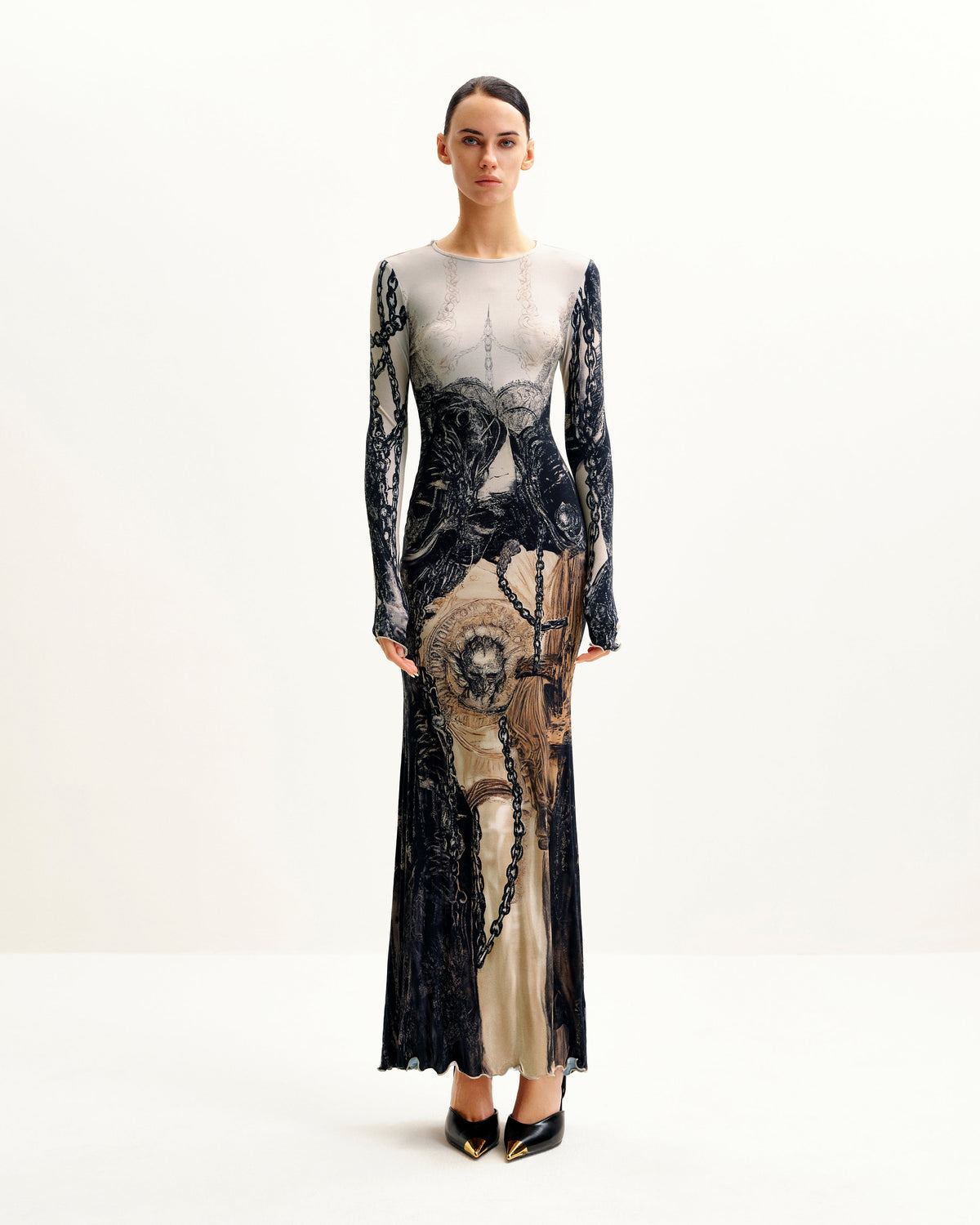 Isabella Vintage Print Dress - Brown & Black | JW PEI