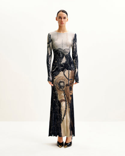 Isabella Vintage Print Dress - Brown & Black | JW PEI