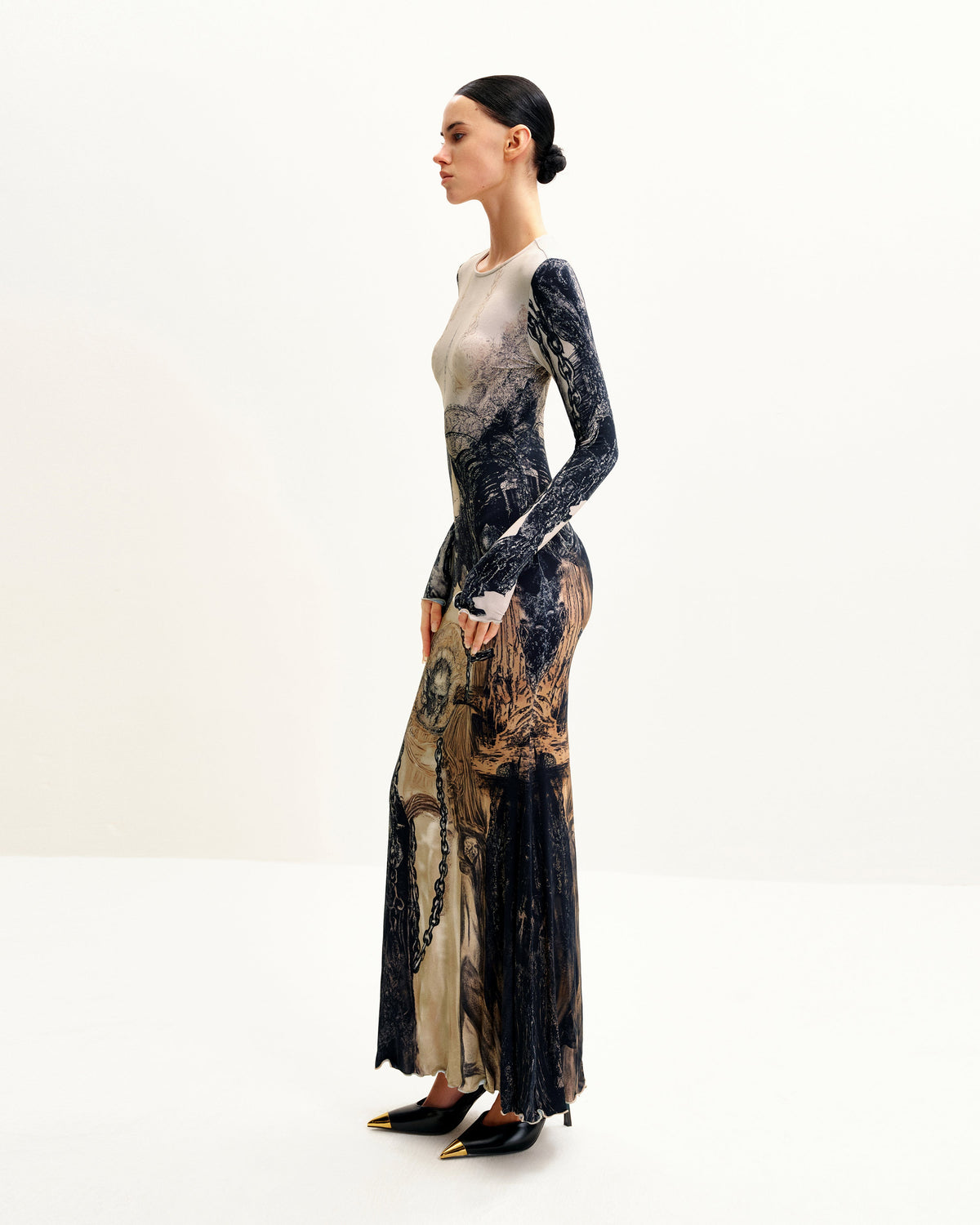 Isabella Vintage Print Dress - Brown & Black | JW PEI
