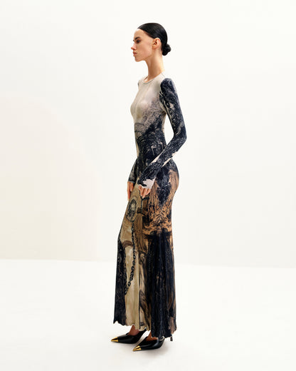 Isabella Vintage Print Dress - Brown & Black | JW PEI