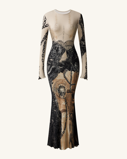 Isabella Vintage Print Dress - Brown & Black | JW PEI