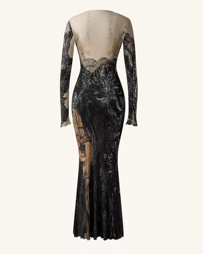 Isabella Vintage Print Dress - Brown & Black | JW PEI