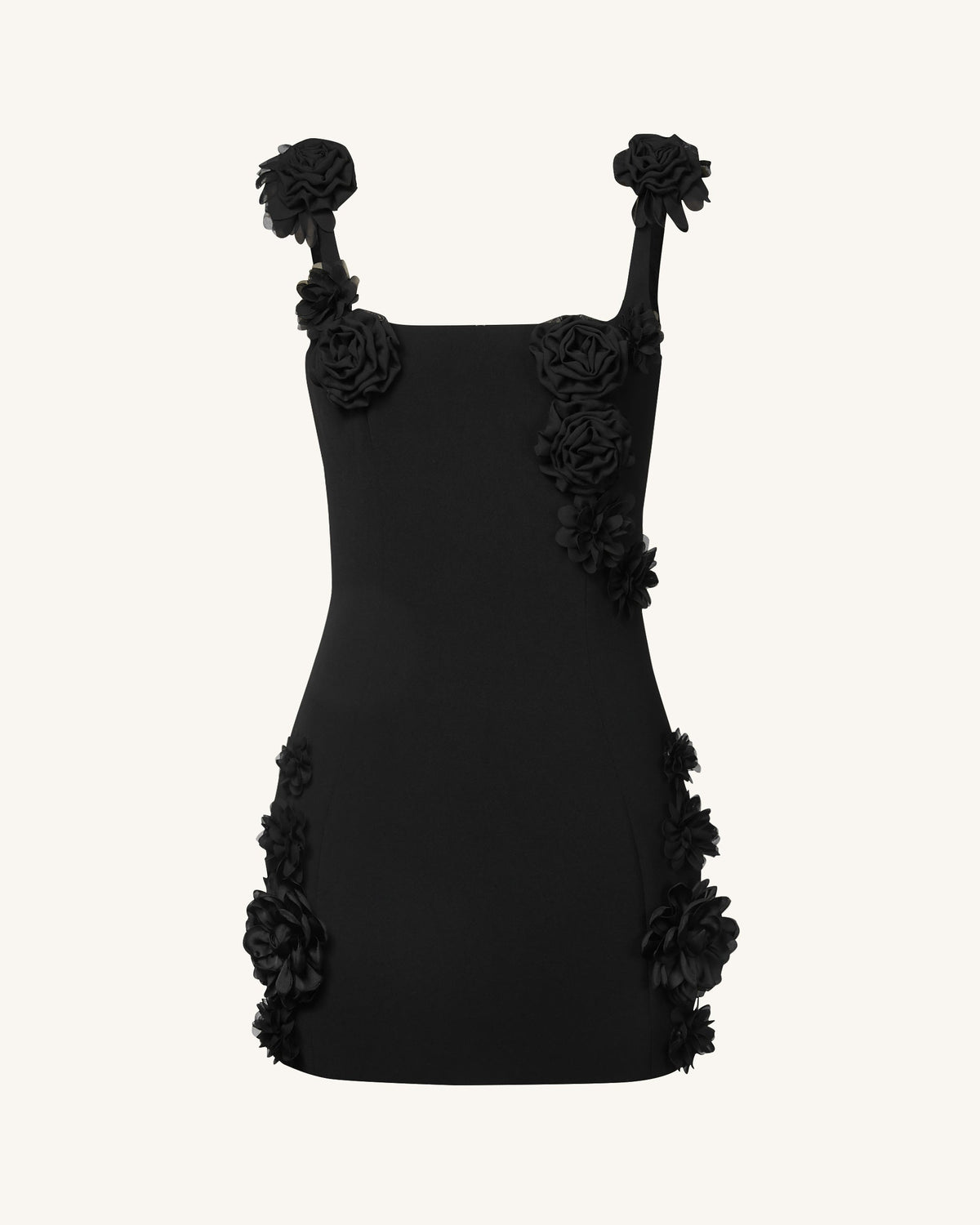 Elaina Black Rosette Applique Mini Dress - Black | JW PEI