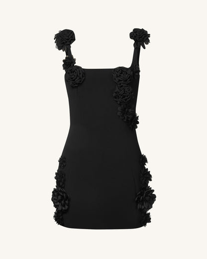 Elaina Black Rosette Applique Mini Dress - Black | JW PEI