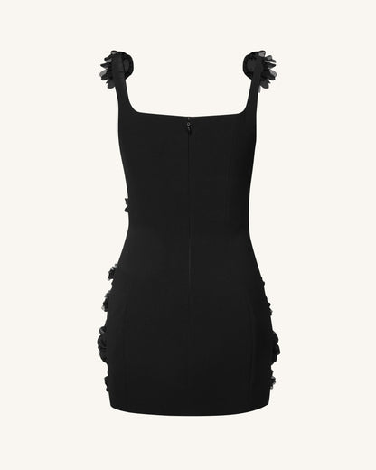 Elaina Black Rosette Applique Mini Dress - Black | JW PEI