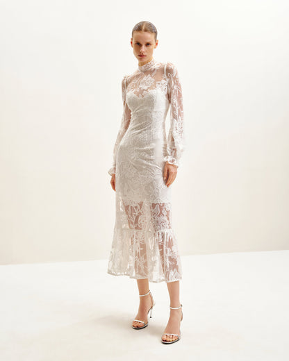 Elegant Lace Midi Dress - White | JW PEI