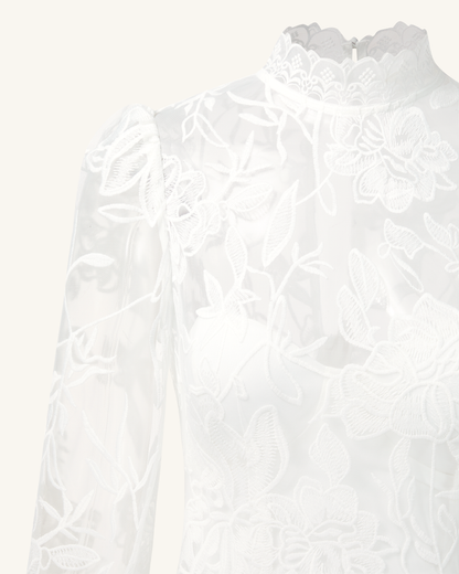 Elegant Lace Midi Dress - White | JW PEI