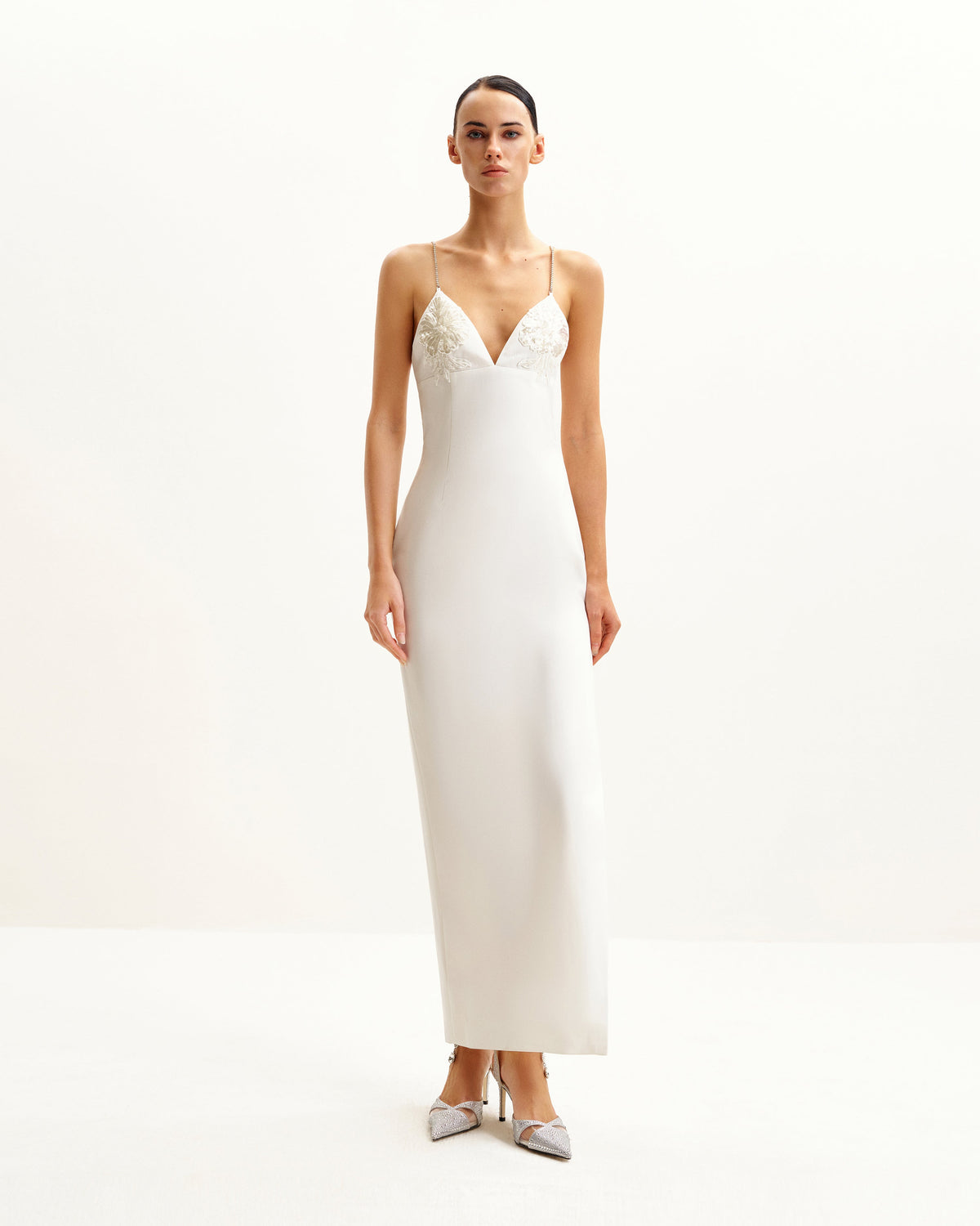 Ayliua Sweetheart-Neckline Rhinestones Embellished White Long Dress - | JW PEI