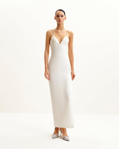 Ayliua Sweetheart-Neckline Rhinestones Embellished White Long Dress - | JW PEI