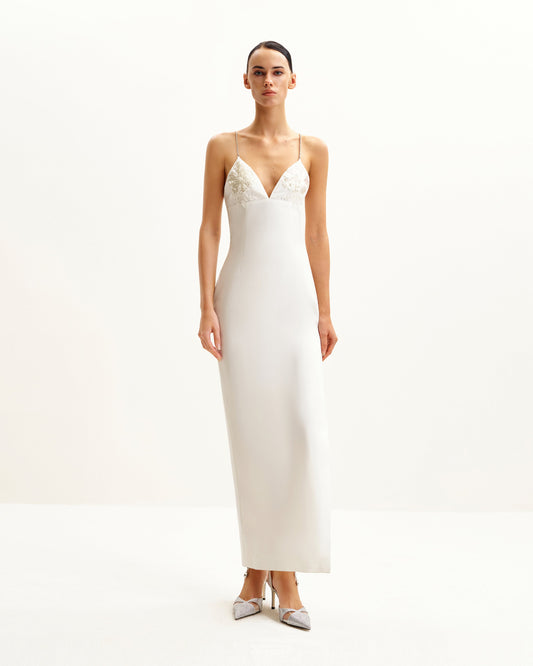 Ayliua Sweetheart-Neckline Rhinestones Embellished White Long Dress - | JW PEI