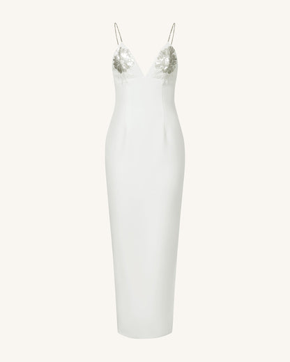 Ayliua Sweetheart-Neckline Rhinestones Embellished White Long Dress - | JW PEI