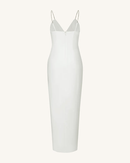 Ayliua Sweetheart-Neckline Rhinestones Embellished White Long Dress - | JW PEI