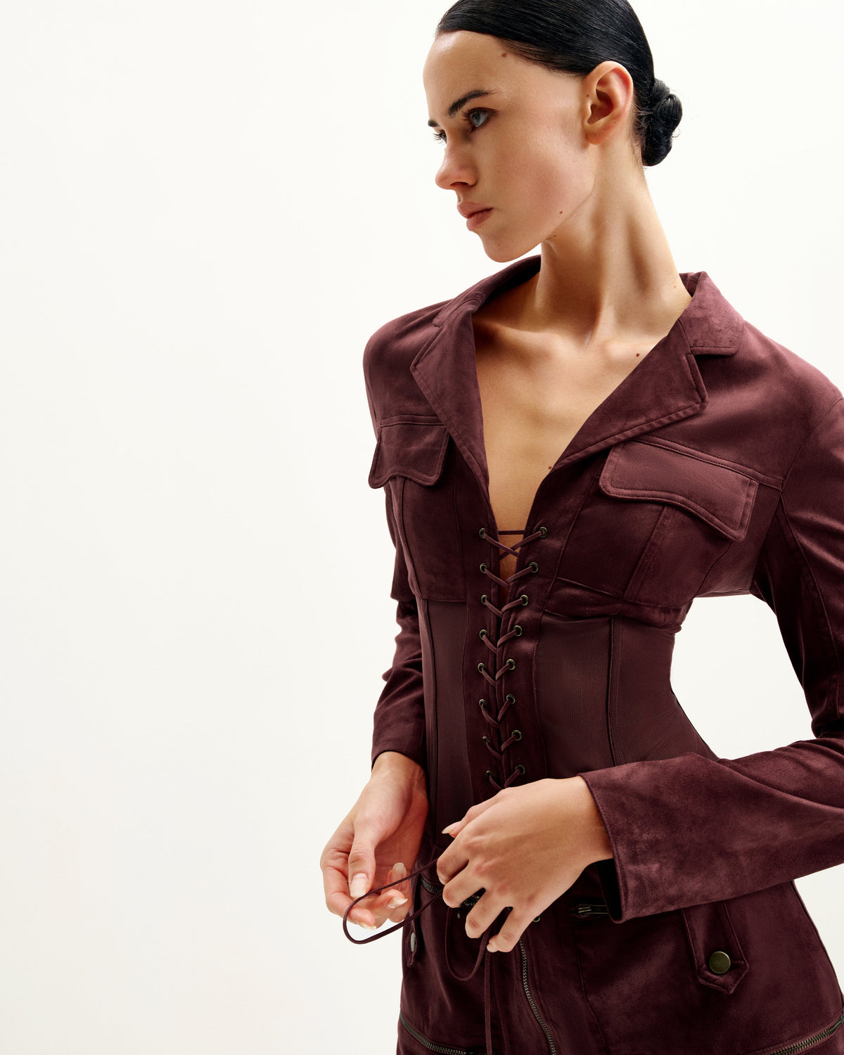 Faux Suede Corset Jacket Mini Dress - Claret | JW PEI