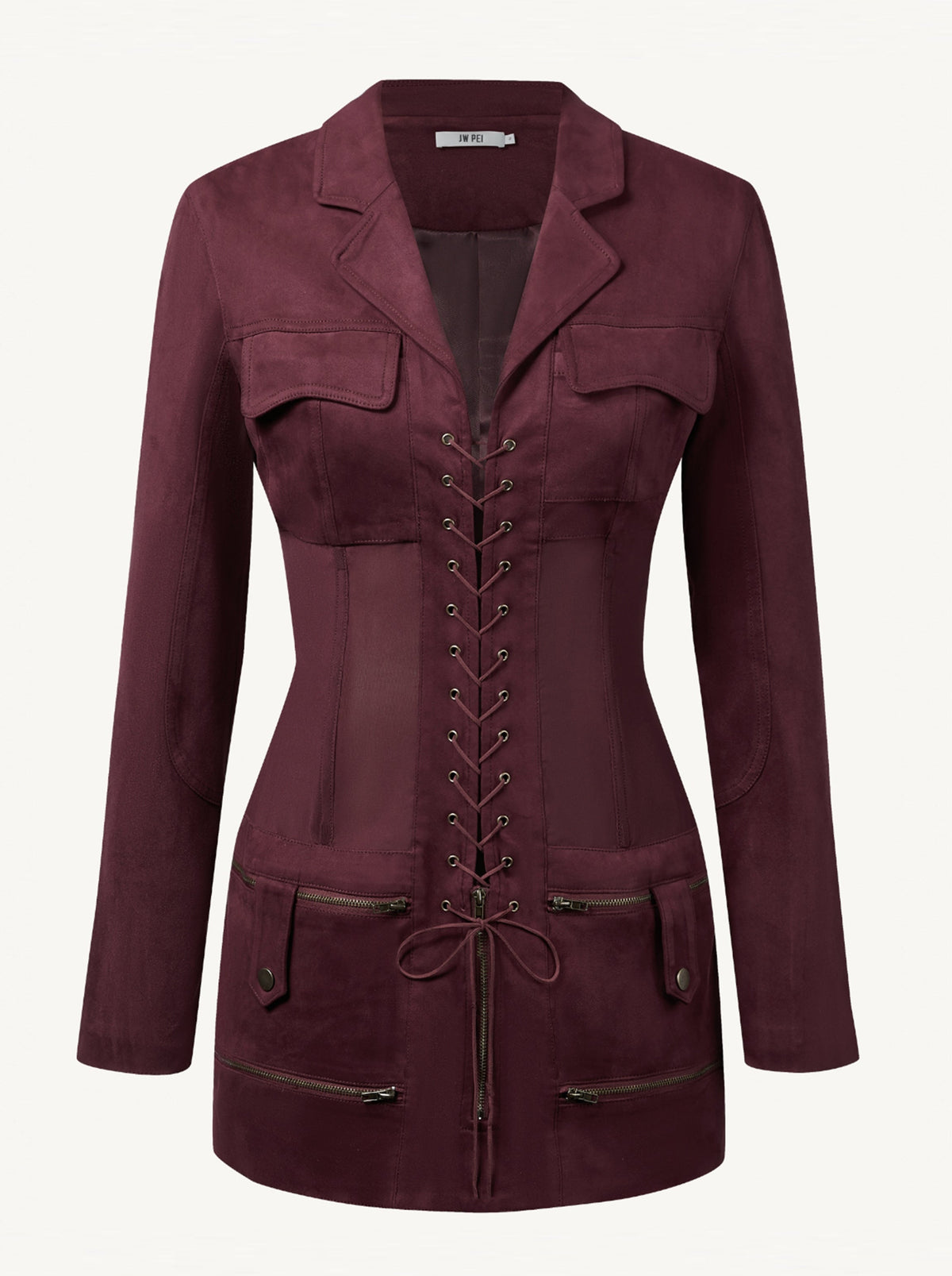 Faux Suede Corset Jacket Mini Dress - Claret | JW PEI