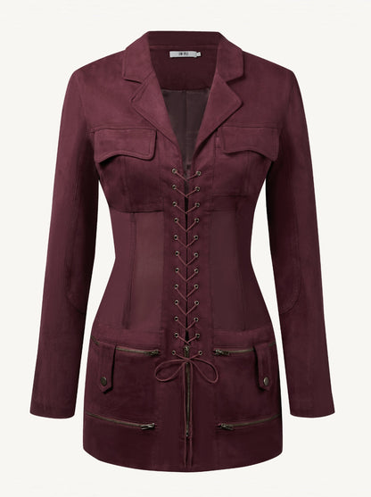 Faux Suede Corset Jacket Mini Dress - Claret | JW PEI