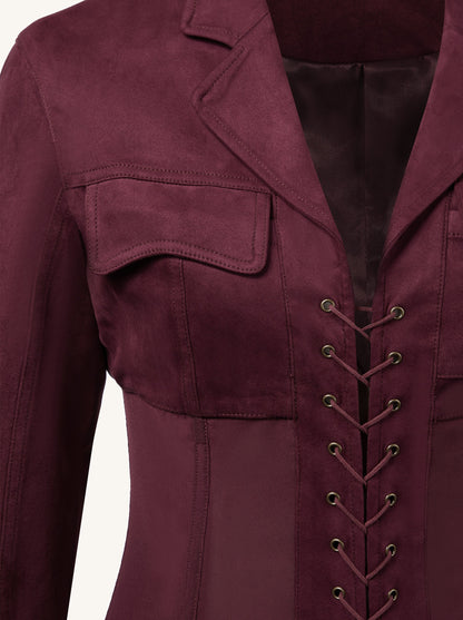 Faux Suede Corset Jacket Mini Dress - Claret | JW PEI