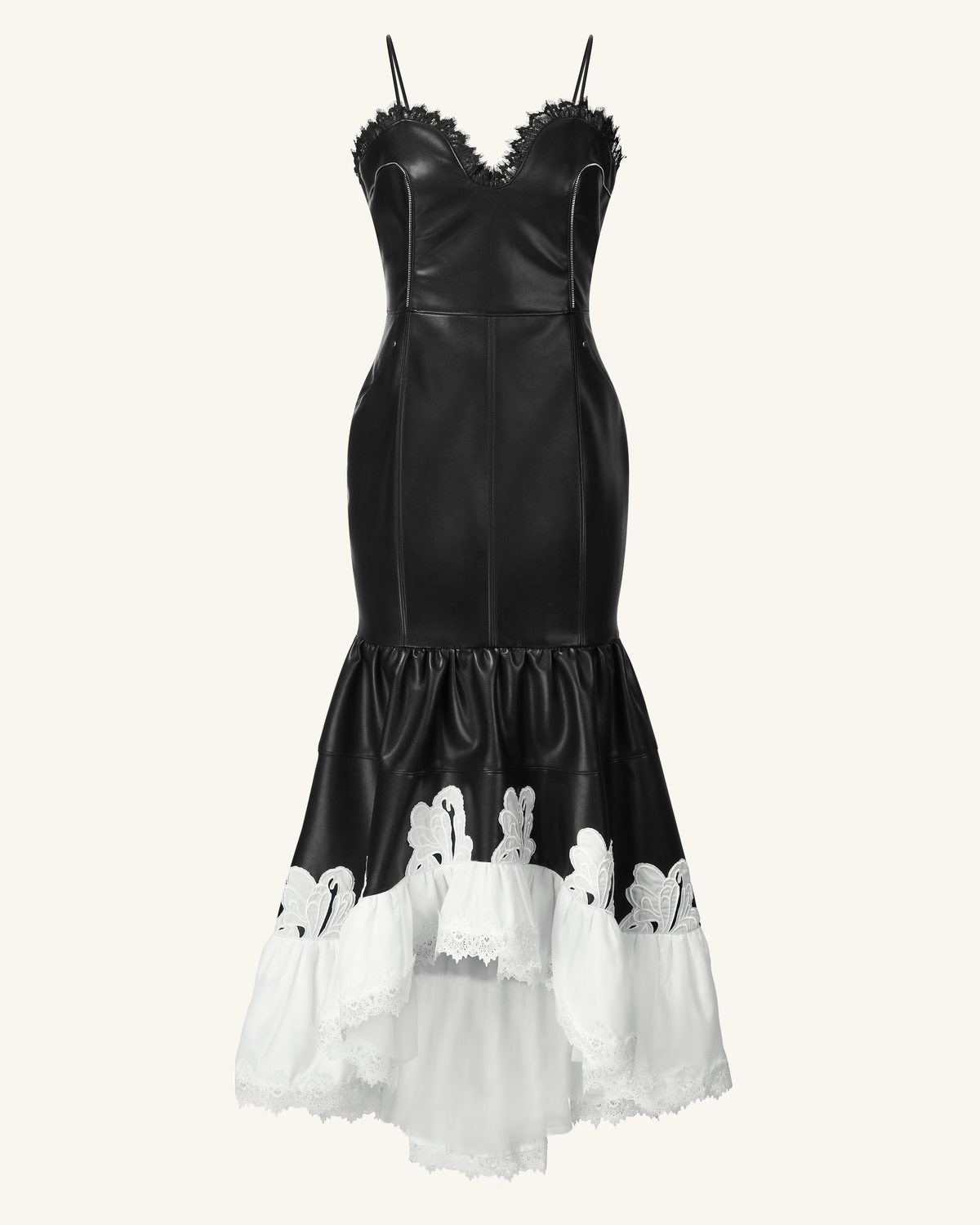 Zora Lace Trim Leather Dress - Black | JW PEI