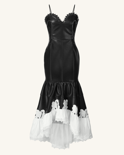 Zora Lace Trim Leather Dress - Black | JW PEI