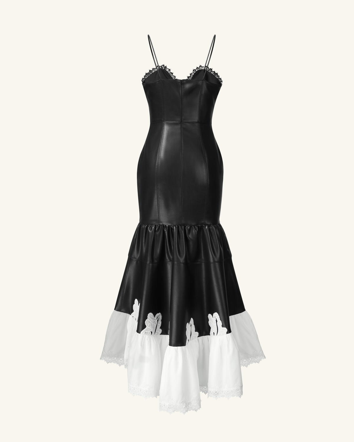Zora Lace Trim Leather Dress - Black | JW PEI