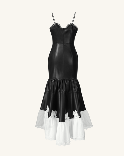 Zora Lace Trim Leather Dress - Black | JW PEI