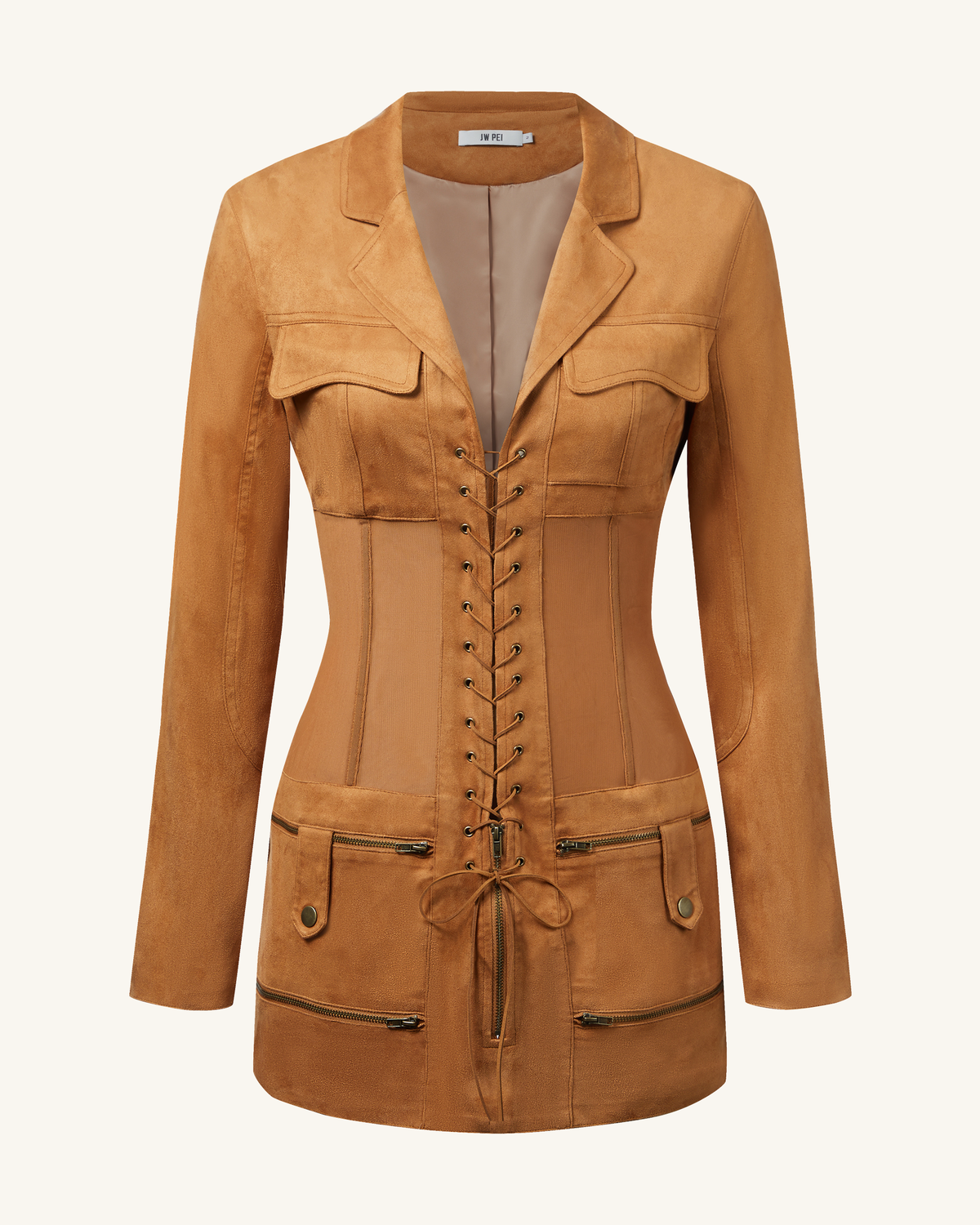 Faux Suede Corset Jacket Mini Dress - Camel | JW PEI