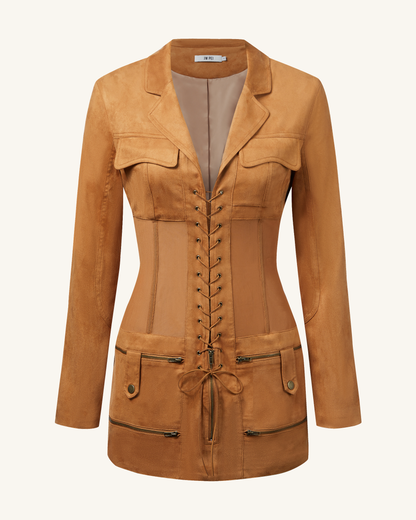 Faux Suede Corset Jacket Mini Dress - Camel | JW PEI