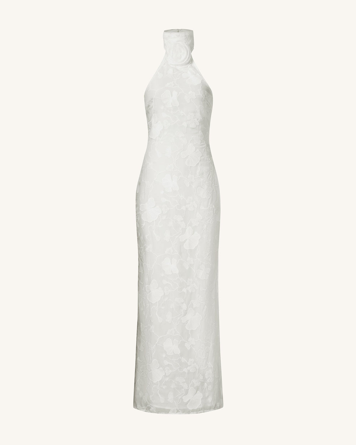 Uliana White Floral Lace Halterneck Maxi Dress - White | JW PEI