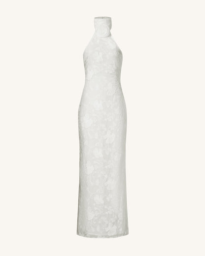 Uliana White Floral Lace Halterneck Maxi Dress - White | JW PEI